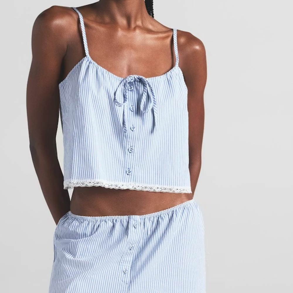 SKIMS Blue and White poplin cotton tank